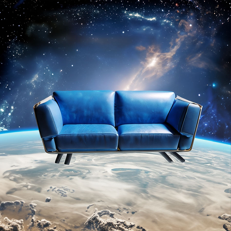 blaues Ledersofa in Space